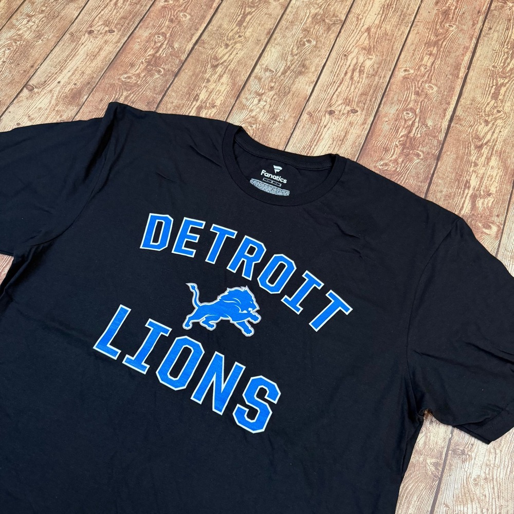 Fanatics Detroit Lions T Shirt Mens Large Black Graphic Short Sleeve Tee